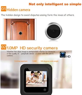 Peep Camera with 2.4 Inch Digital Door Finder, Sniffing Doorbell, with 95° Wide Angle Camera, Support Photography