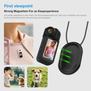 Mini Camera's - S70 2.7K Draagbare Camera - Magnetisch Ontwerp - 1.47 inch Scherm - Incl. 64GB & Halskoord - Zwart