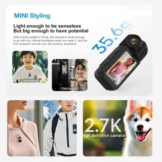 Mini Camera's - S70 2.7K Draagbare Camera - Magnetisch Ontwerp - 1.47 inch Scherm - Incl. 64GB & Halskoord - Zwart