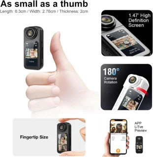 Mini Camera's - S70 2.7K Draagbare Camera - Magnetisch Ontwerp - 1.47 inch Scherm - Incl. 64GB & Halskoord - Zwart