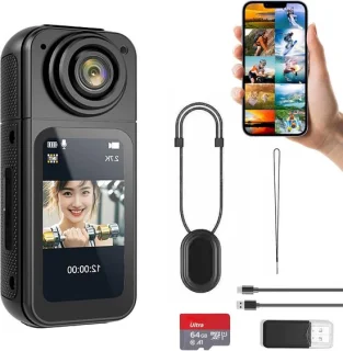Mini Camera's - S70 2.7K Draagbare Camera - Magnetisch Ontwerp - 1.47 inch Scherm - Incl. 64GB & Halskoord - Zwart