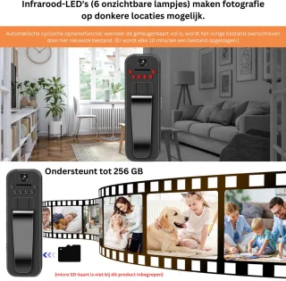 DailySupplies® Bodycam - Action Cam - Spycam - Bewegingsdetectie - 180º Draaibare Lens - Bodycam Politie - Full HD - Zwart