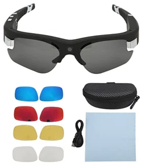 Smart Camera Glasses, 1080P HD Video Glasses with Photo, Video and Audio, 4 Replaceable Lenses, Portable Portable Camera Sunglasses for Women/Men, Indoor and Outdoor, Sports, Driving