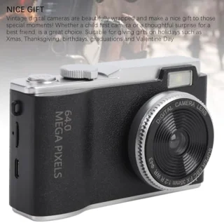 Digital Camera, 64mp 4K Camera with 2.4 Inch Screen, 16x Digital Zoom, Selfie Camera, CCD Camera, Portable Small Camera for Boys Girls Teens (64GB)