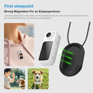 Mini Camera's - S70 2.7K Draagbare Camera - Magnetisch Ontwerp - 1.47 inch Scherm - Incl. 64GB & Halskoord - Wit