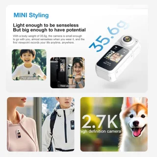 Mini Camera's - S70 2.7K Draagbare Camera - Magnetisch Ontwerp - 1.47 inch Scherm - Incl. 64GB & Halskoord - Wit