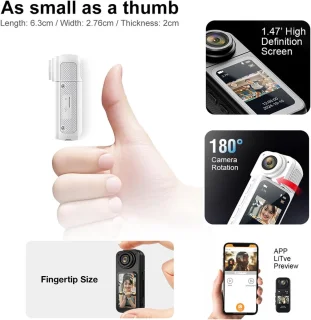 Mini Camera's - S70 2.7K Draagbare Camera - Magnetisch Ontwerp - 1.47 inch Scherm - Incl. 64GB & Halskoord - Wit