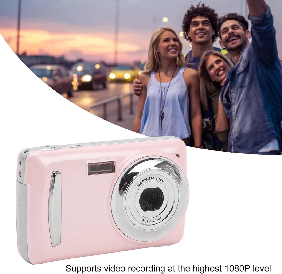 16MP Compacte Vlog Camera 1080P Roze
