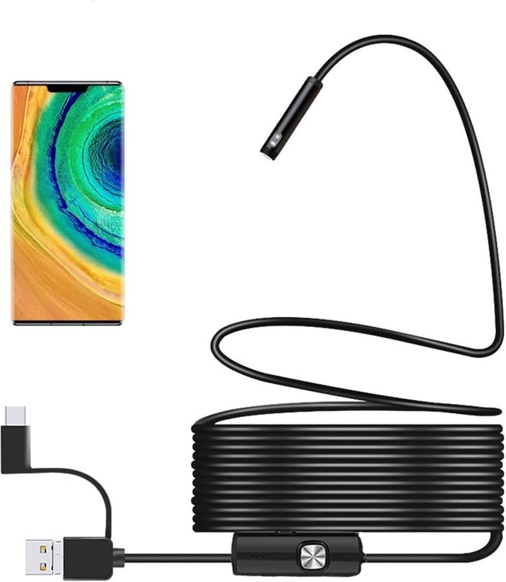 De 3-in-1 Endoscoop HD 720P met 5,5m kabel en 8mm lens in één oogopslag