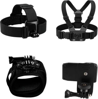 4-in-1 actioncam accessoireset met 360° draaibare borst- en helmhouder - ShopVlot