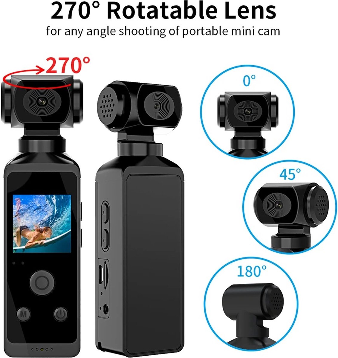 4K Pocket Camera Mini Draaibaar Wifi Actie Camera