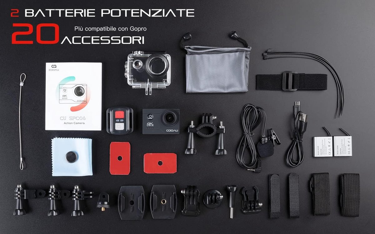 Action Cam 4K 30FPS 20MP WiFi actiecamera met groothoek en accessoires