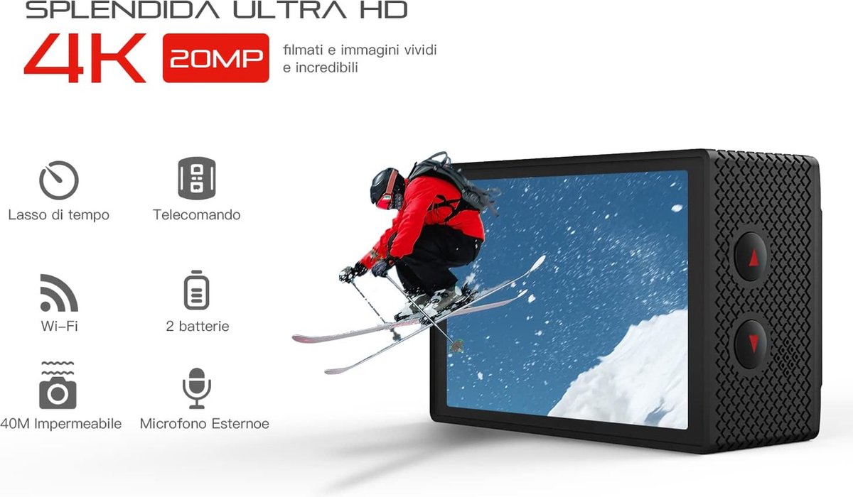 Action Cam 4K 30FPS 20MP WiFi actiecamera met groothoek en accessoires
