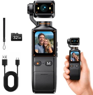 Action camera - mini vlogcamera met 360° draaibare lens, wifi en 32gb kaart