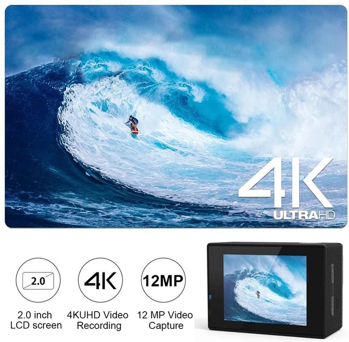 Action Camera Zwart 1080p Wifi