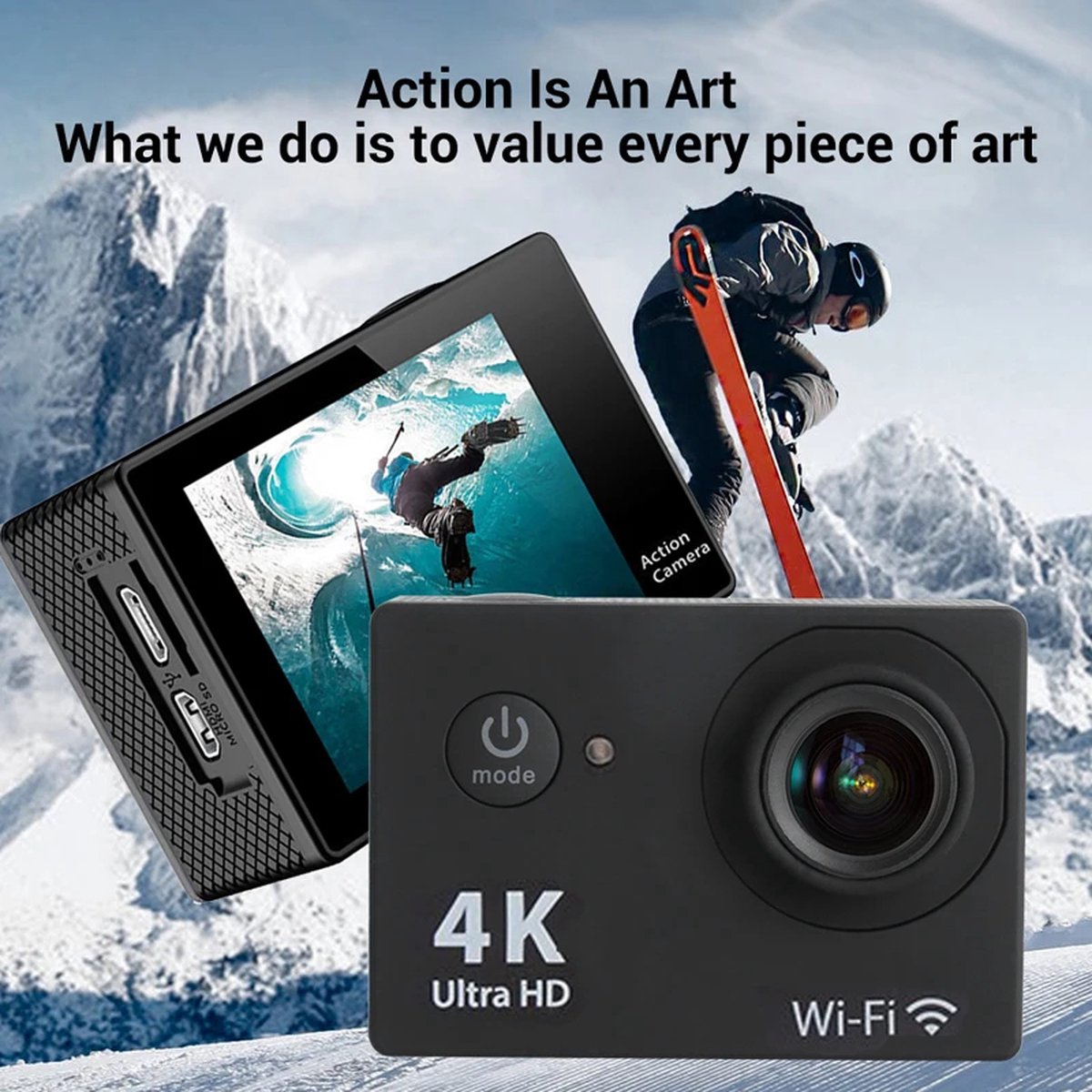 Action Camera Zwart 1080p Wifi