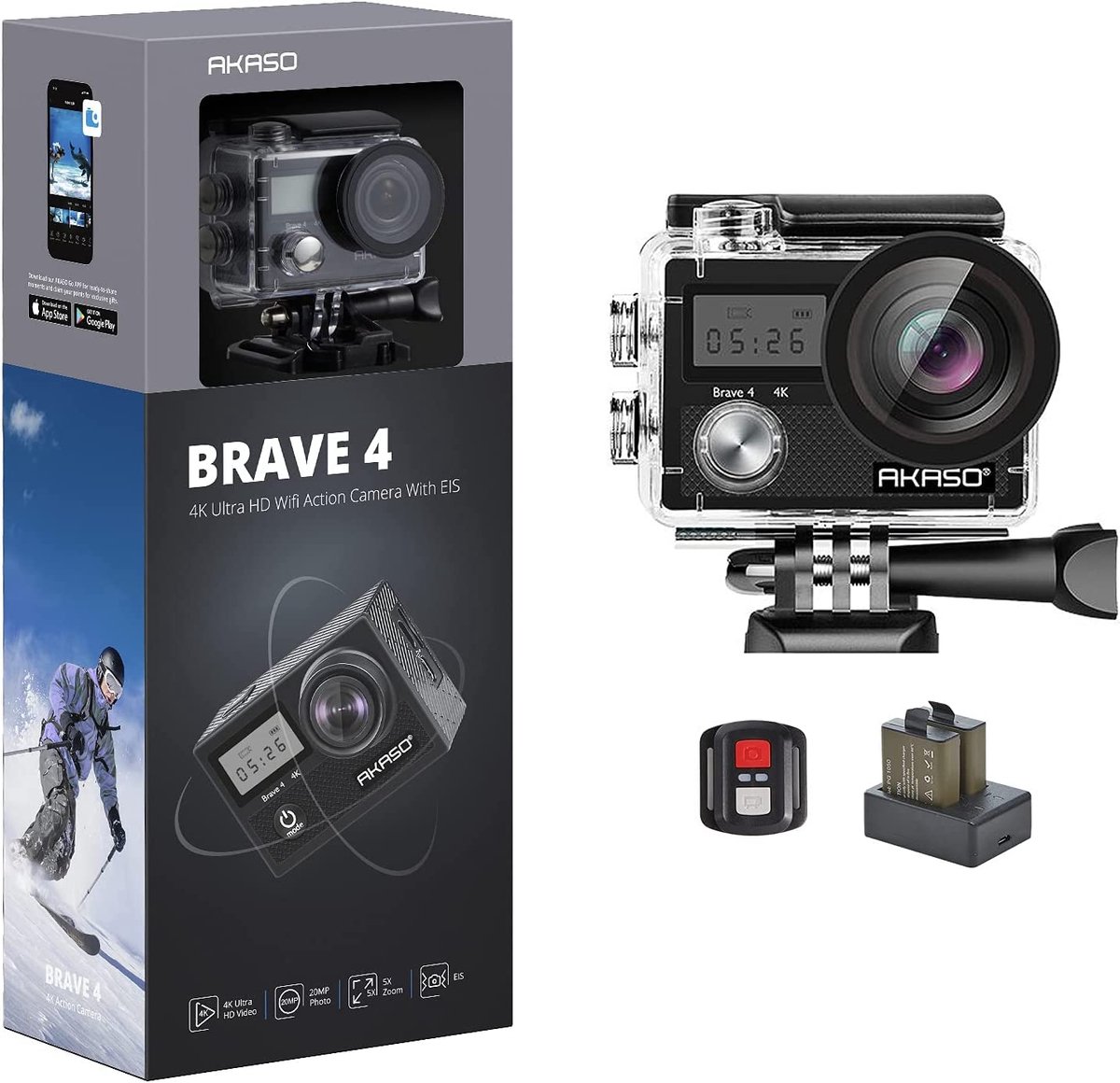 De AKASO Brave 4 4K Actiecamera Bundel in één oogopslag