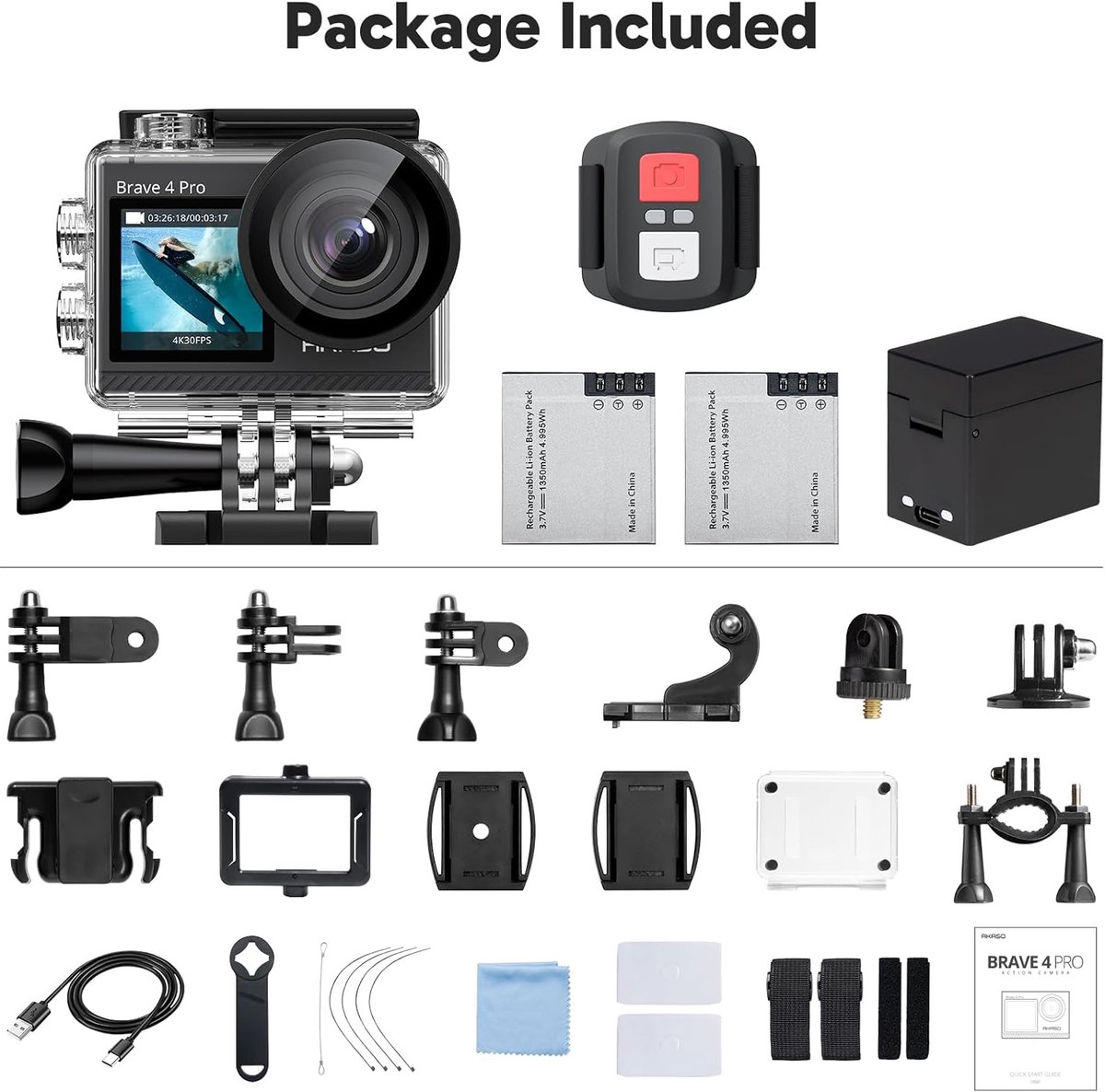 AKASO Brave 4 Pro Actiecamera 4K Touchscreen Waterdicht