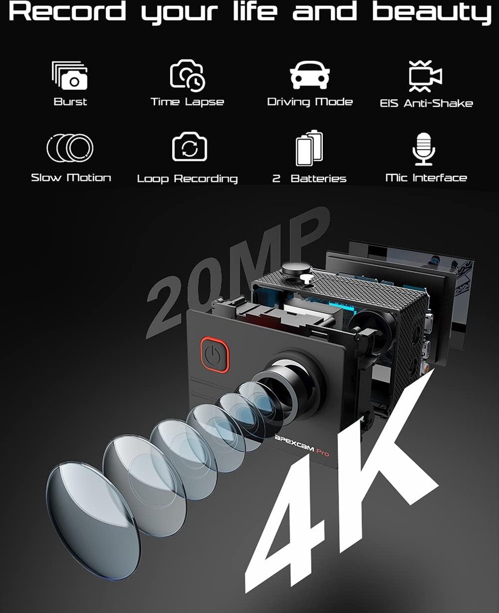 Apexcam M90Pro 4K Sportcamera