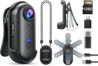 Bodycam 4K mini met 360° rotatieclip en 128GB opslag