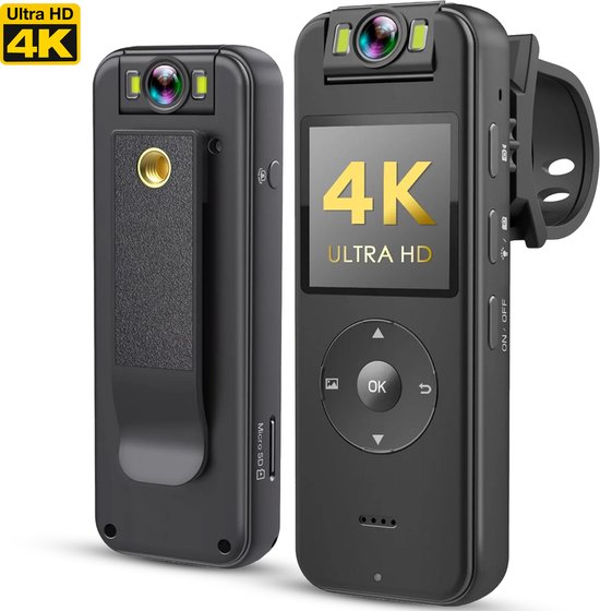 Bodycam 4K Ultra HD Politie Zwart