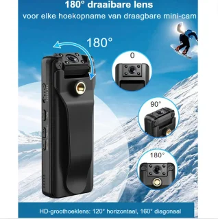 Bodycam Chest Camera 180° Draaibaar Met 64GB