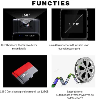 Bodycam Spy Camera 1080p Met Microfoon Zwart