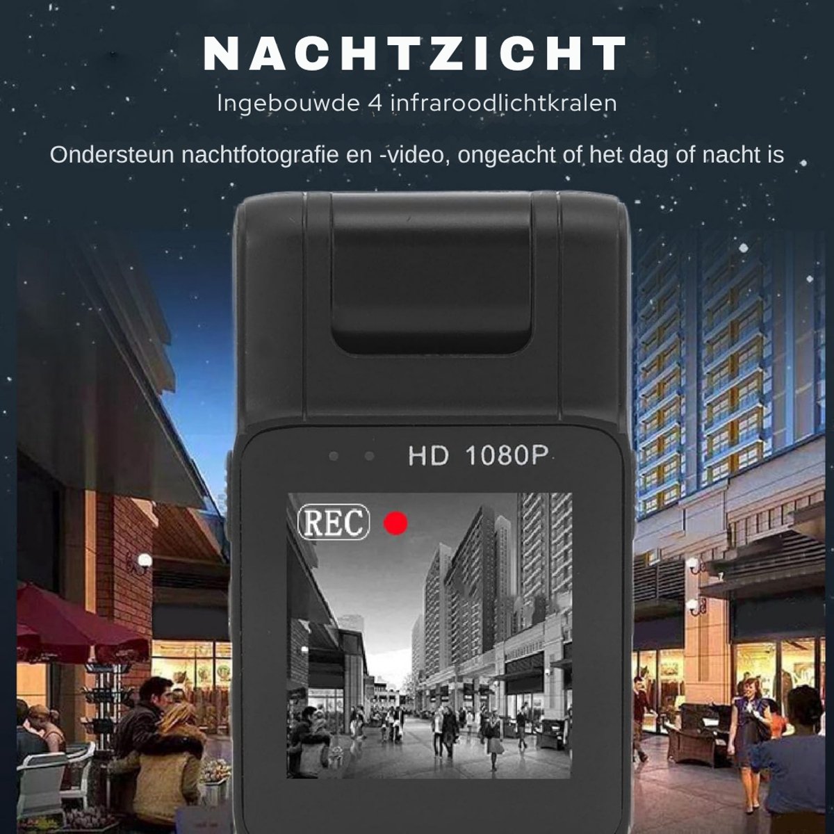 Bodycam Spy Camera 1080p Met Microfoon Zwart