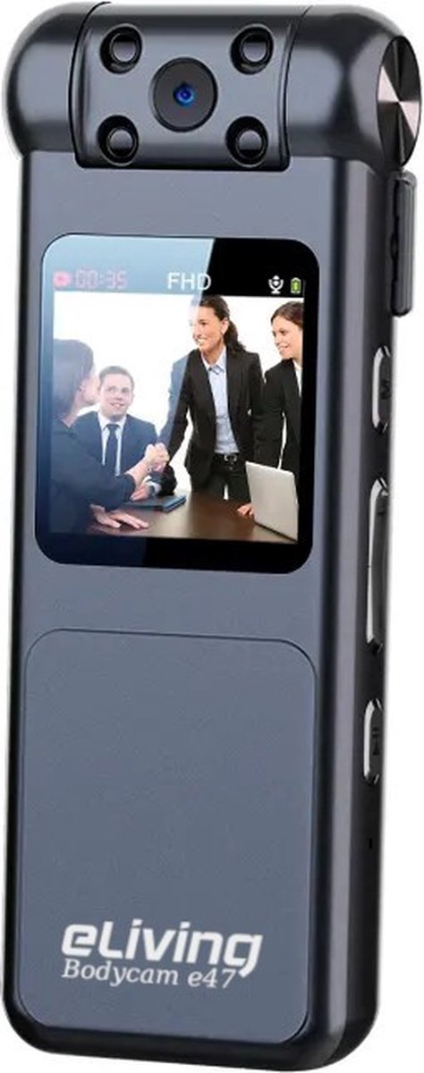 Bodycam Voicerecorder FullHD Oplaadbaar Draaibare Lens