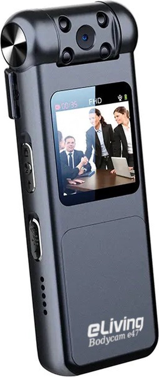 Bodycam Voicerecorder FullHD Oplaadbaar Draaibare Lens