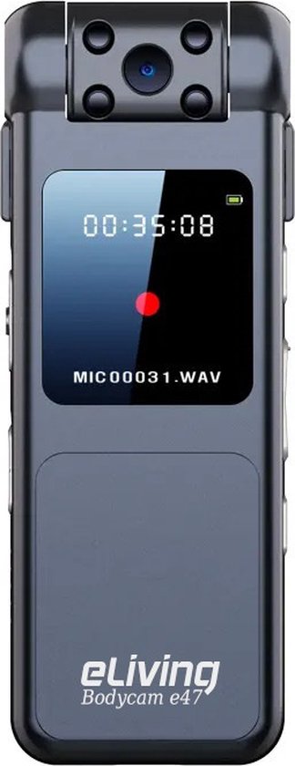 Bodycam Voicerecorder FullHD Oplaadbaar Draaibare Lens