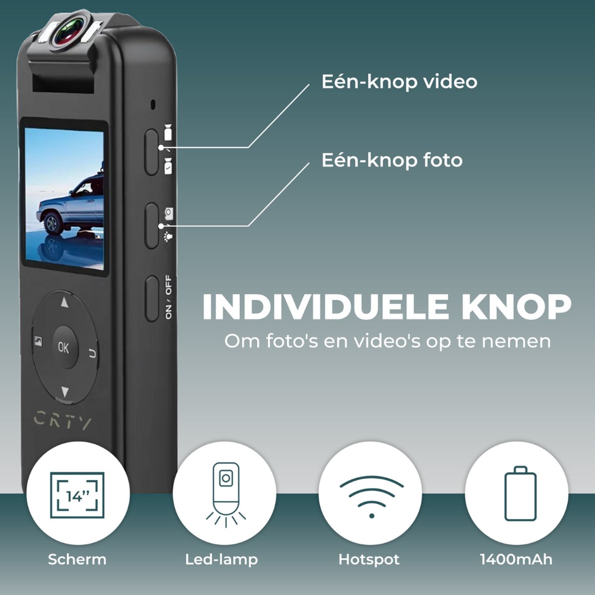 CRTV Bodycam 4K Ultra HD Chest Camera Zwart