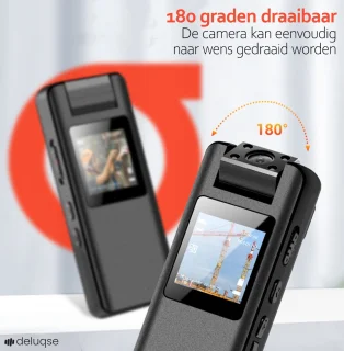 Deluqse Bodycam Actioncam 1080P FullHD 120º Lens 180° Draaibaar