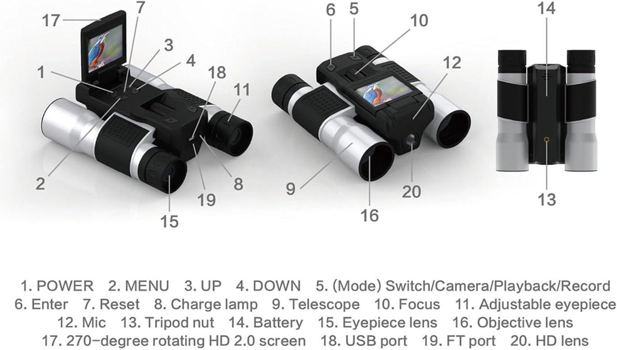 Digital Binocular Camera 5MP 1080P HD Black