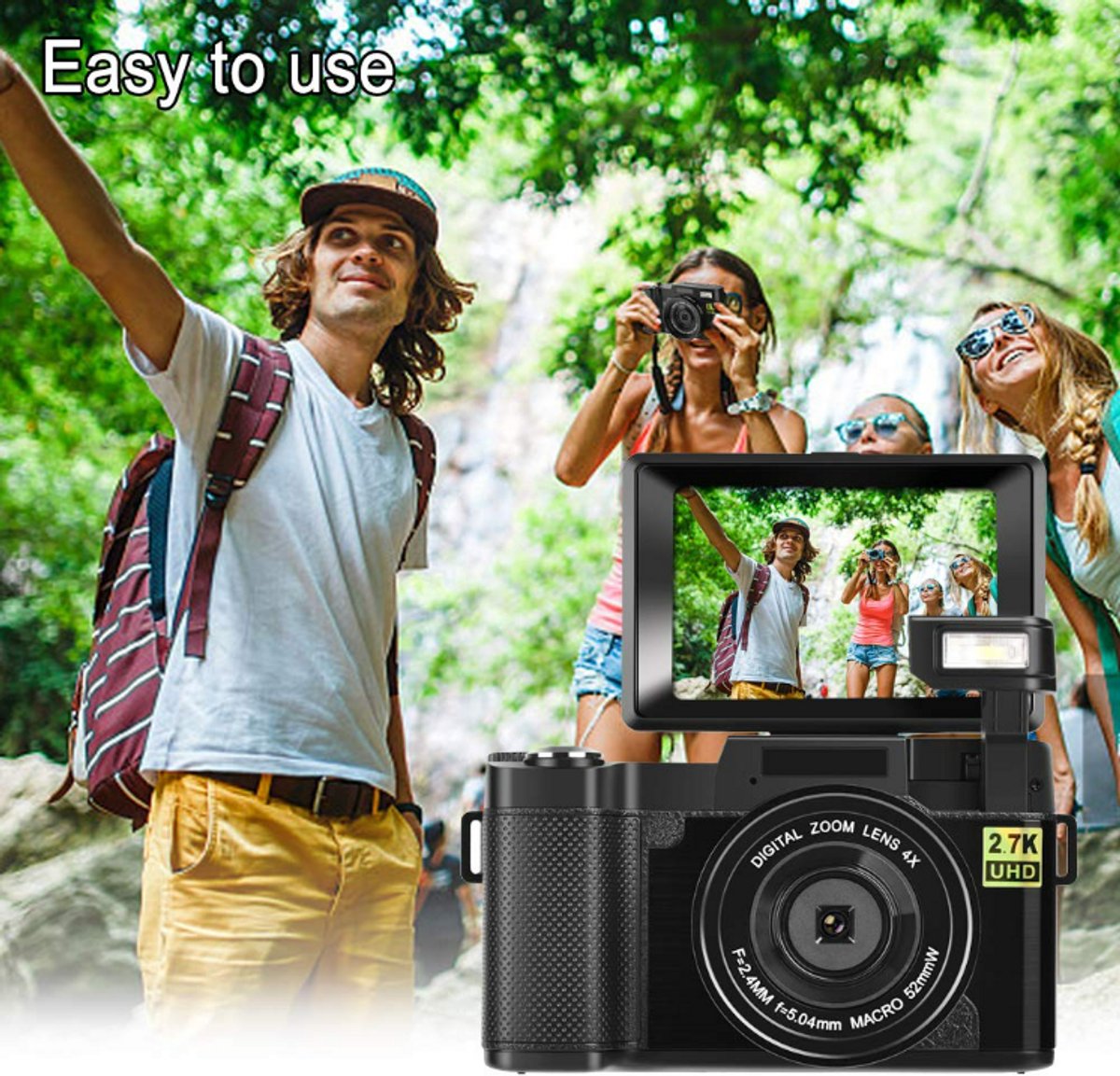Digital Vlogging Camera 24MP 2.7K Full HD Flip Screen 32GB