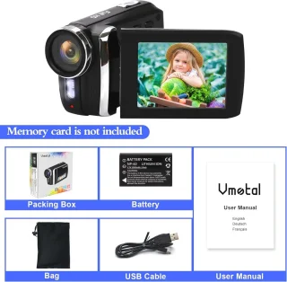 Digitale Videocamcorder FHD 1080P 24MP Met Draaibaar Flip-Screen