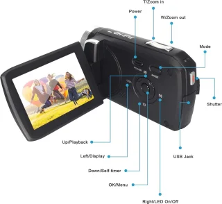 Digitale Videocamcorder FHD 1080P 24MP Met Draaibaar Flip-Screen