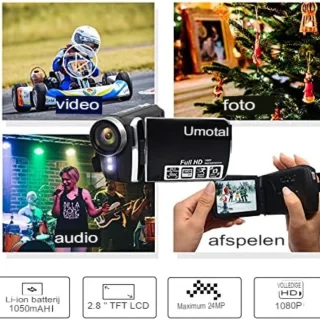 Digitale Videocamcorder FHD 1080P 24MP Met Draaibaar Flip-Screen