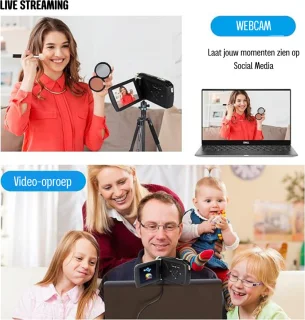 Digitale Videocamcorder FHD 1080P 24MP Met Draaibaar Flip-Screen