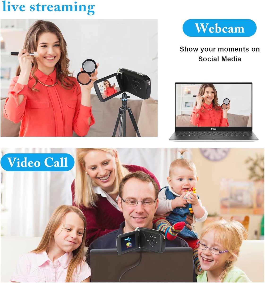Digitale Videocamcorder FHD 1080P 24MP Met Draaibaar Flip-Screen