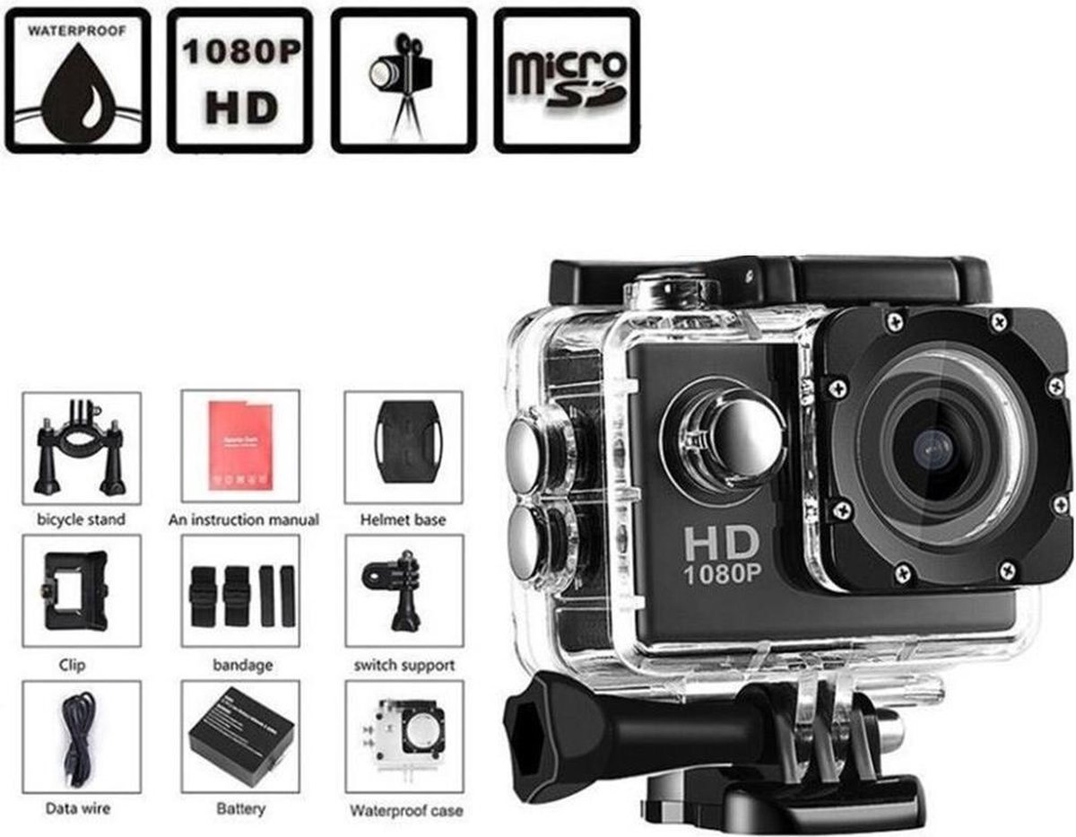 DrPhone Action Cam 1080P Full HD Zwart