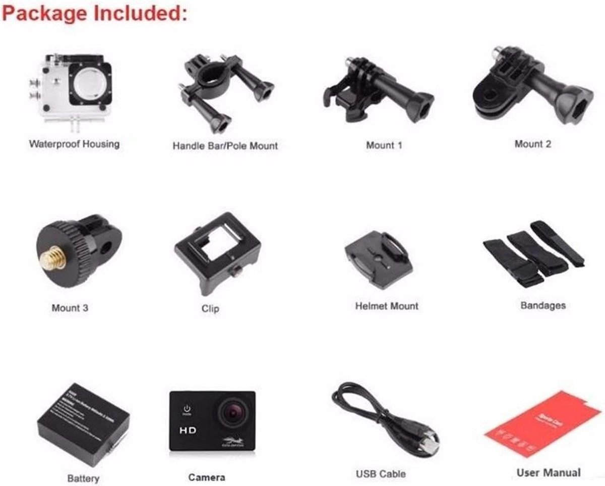DrPhone Action Cam 1080P Full HD Zwart