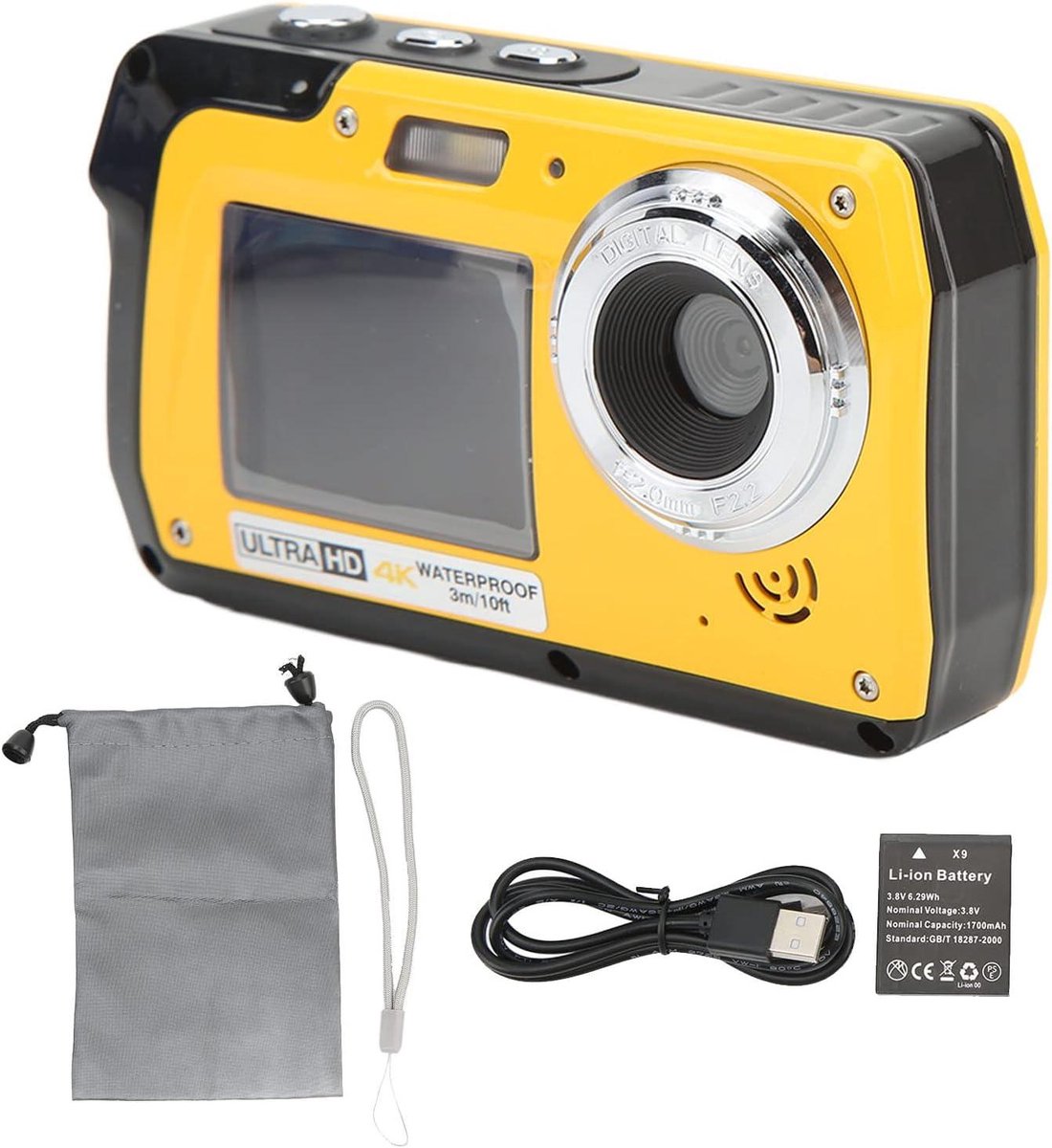 Dual Screen 4K Underwater Camera 56MP 18x Zoom Rechargeable Battery