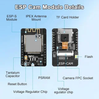 ESP32 CAM WiFi Bluetooth board met 2 MP camera en Type-C