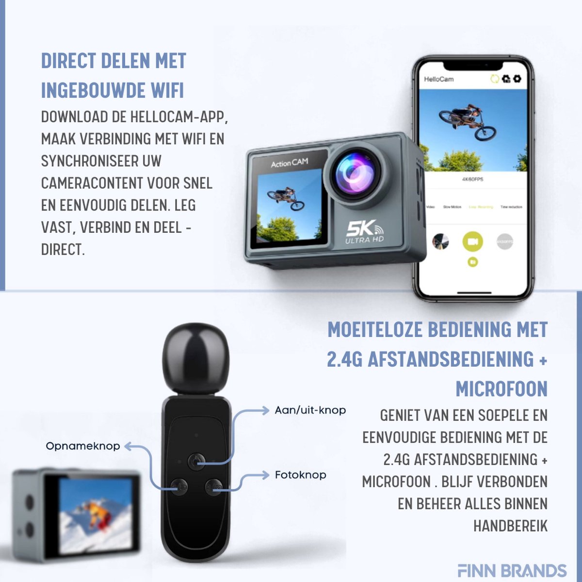 Finn B. 5K Action Camera UHD 60FPS 64GB