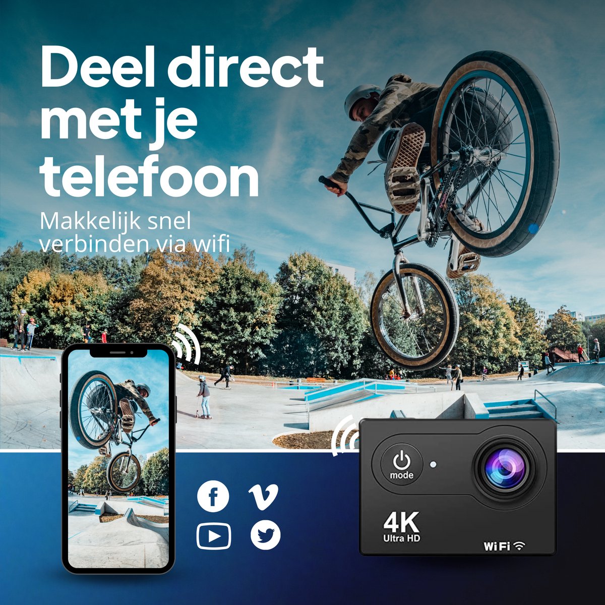 GoPro Action Camera 4K 30fps inclusief 64 GB SD kaart en accessoires
