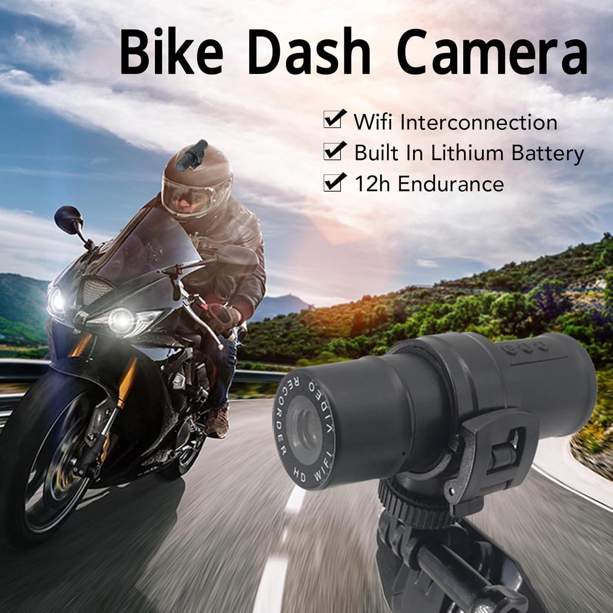 Helmcam WiFi 1080p Dual Dashcam Voor- en Achtercamera