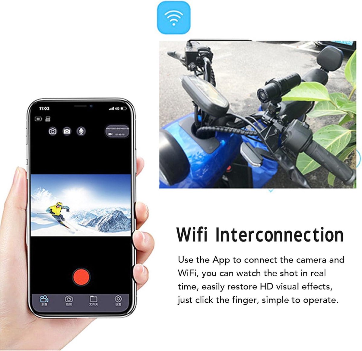 Helmcam WiFi 1080p Dual Dashcam Voor- en Achtercamera