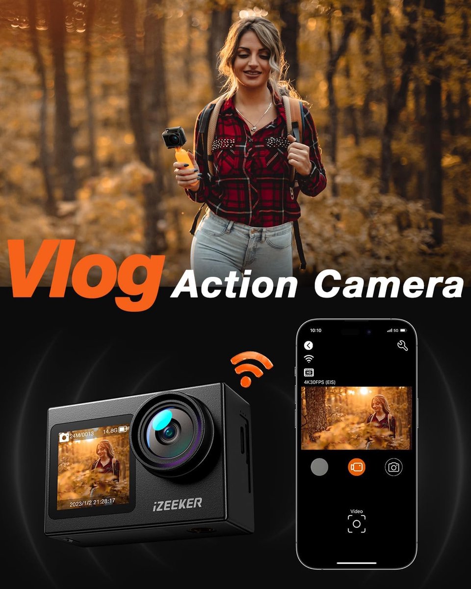 iZEEKER iA200 Action Cam 4K Dual Screen Waterdicht 40M