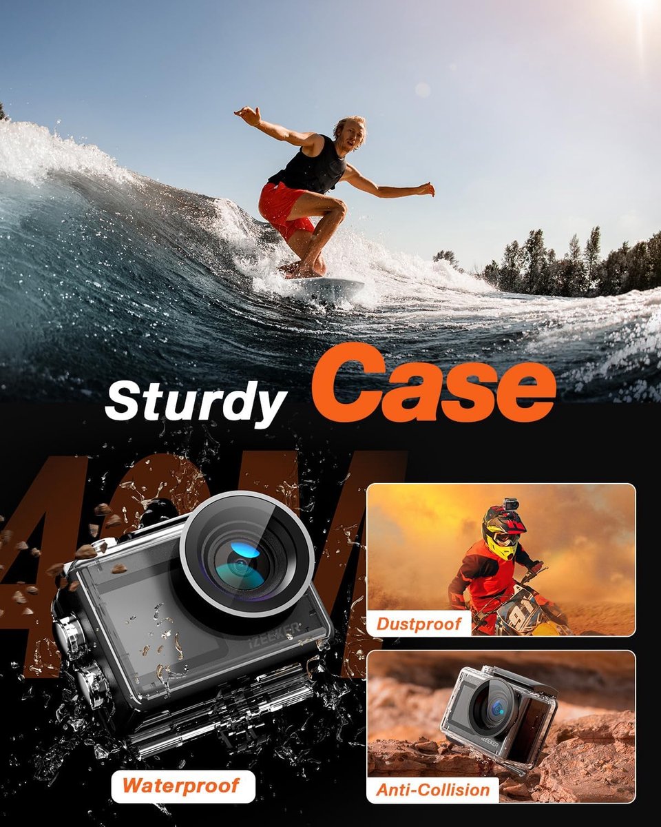 iZEEKER iA200 Action Cam 4K Dual Screen Waterdicht 40M